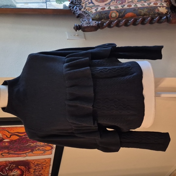 Project Naadam Black Knit Sweater W Ruffle High Neckline - Picture 1 of 6